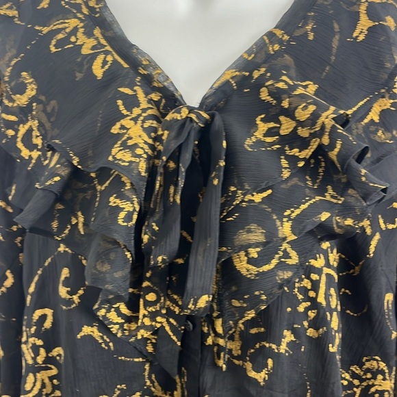 Lauren Ralph Lauren Black Sheer Ruffled Black and Gold Blouse - Picture 4 of 14
